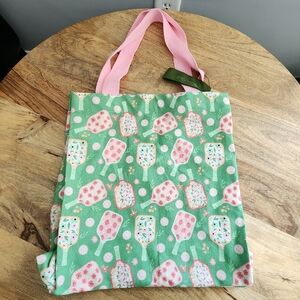 Canvas Pickleball Cotton Reusable Tote Bag With Paddles, Balls, Flowers